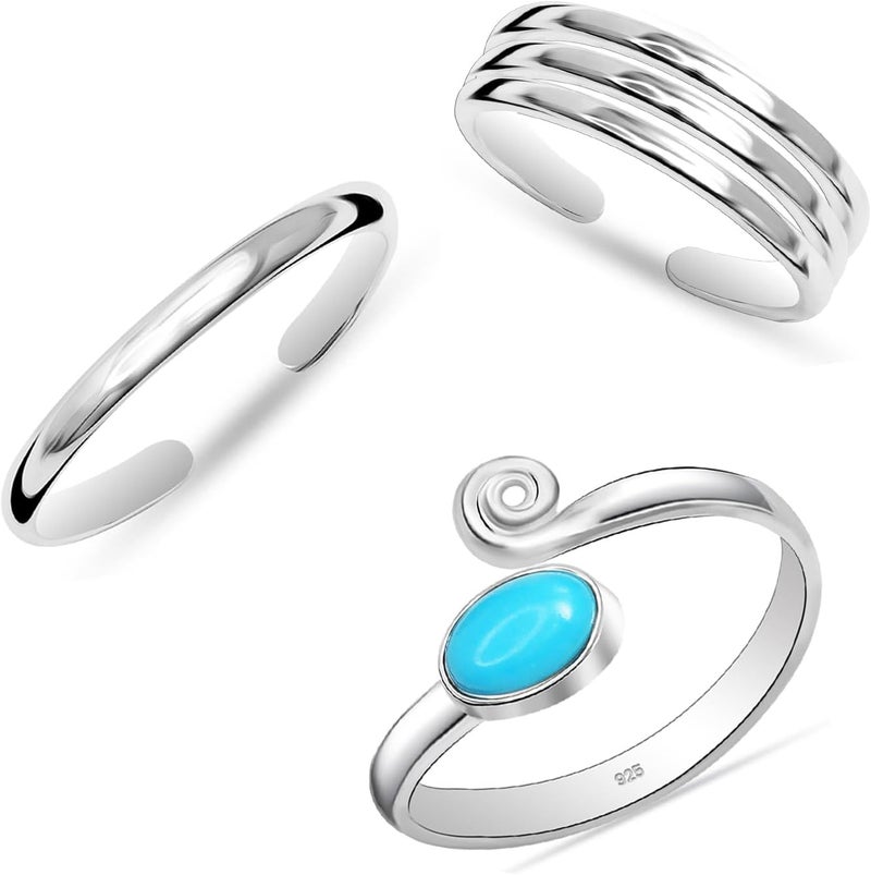 LeCalla 925 Sterling Silver Open Toe Rings Set for Women Adjustable Minimalist Toe Rings Summer Beach Foot Jewelry - Image 1